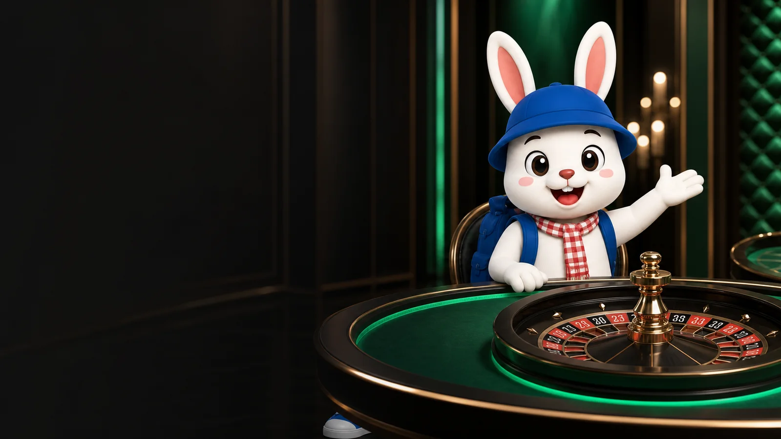 Rabbit8 mascot welcoming players to a live roulette table